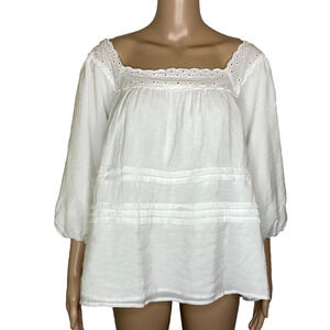Women's XL Ontwelfth White Ruffle Eyelet Square Neck Balloon Sleeve Blouse